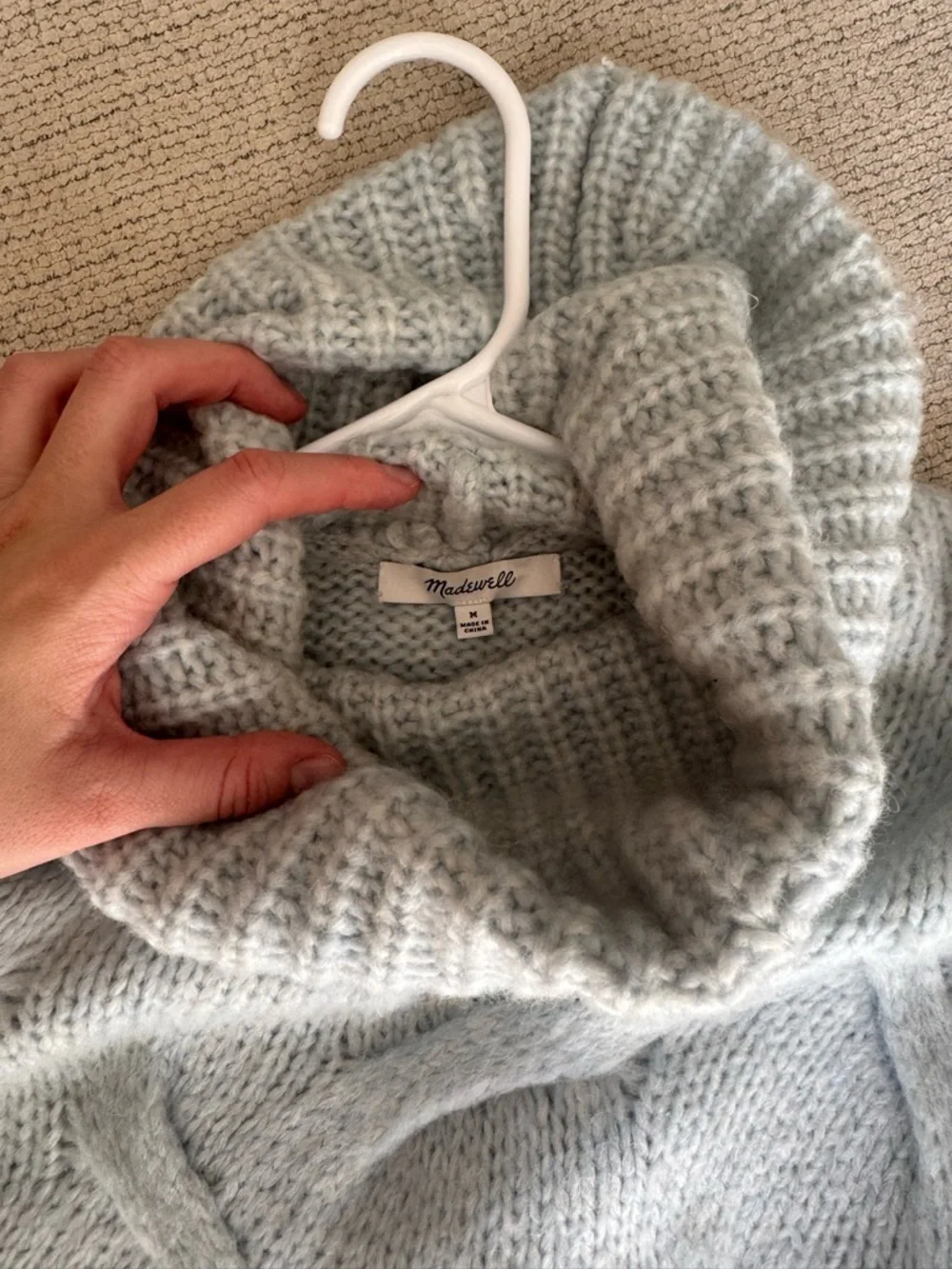 Madewell Cozy Cable Knit Turtleneck Sweater - Light Blue M - Picture 4 of 4